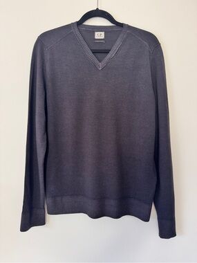C.P. Company Sweater V Neck 100% Wool Lightweight Charcoal Gray Sz 50